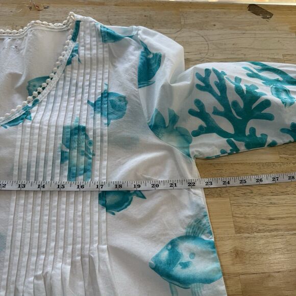 Princess Cruises Shirt Swim Cover Up Tunic Large White Turquoise Tropical Fish - Picture 8 of 14